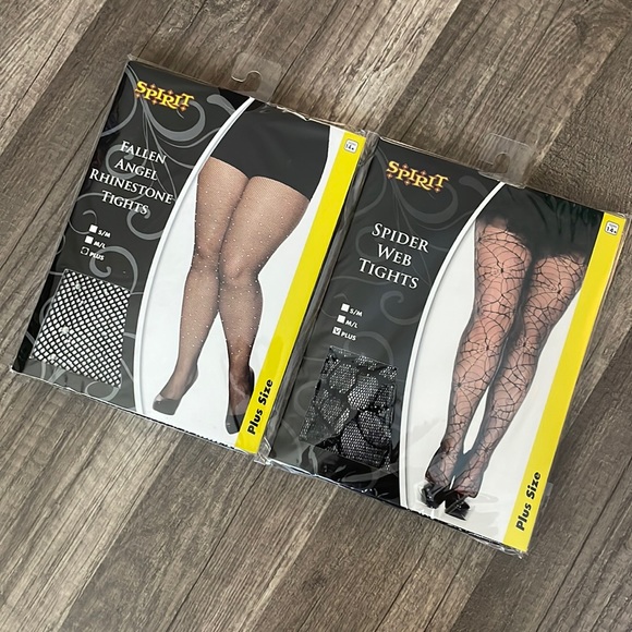 NEW - 2 Pair Plus rhinestone and spiderweb tights - Picture 1 of 7